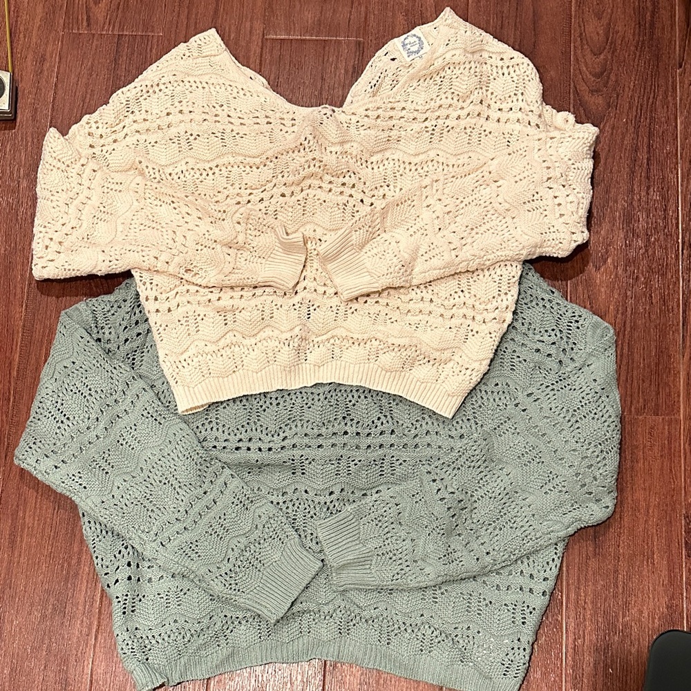 Blue Rain Cream and Teal Knit Tops